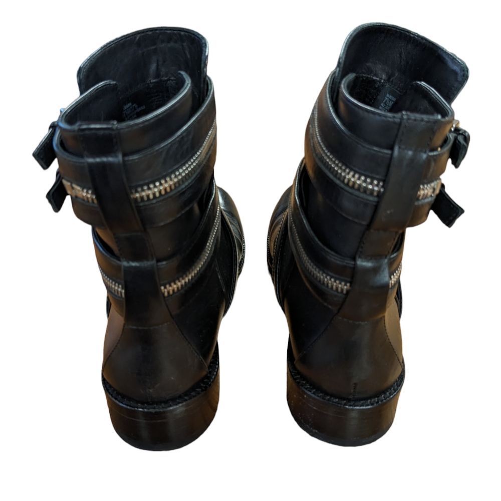 Vince Camuto Signature Black Leather Zipper Detail Moto Boots Size 7.5 - Picture 3 of 11